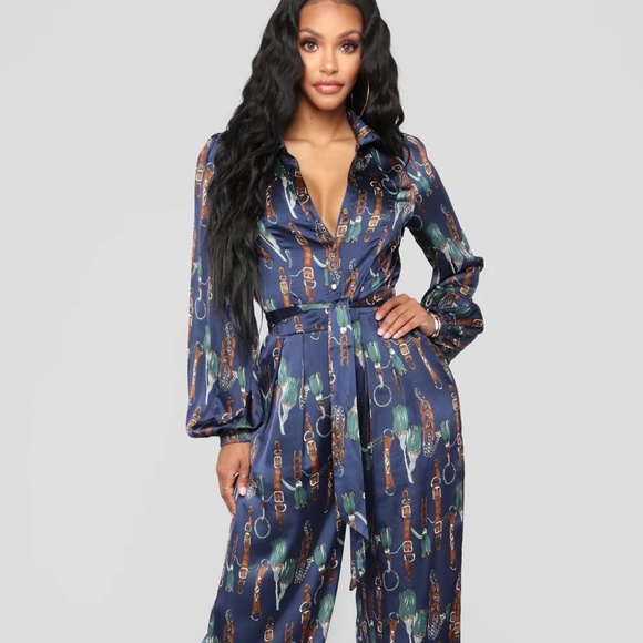 Fashion Nova Navy Printed Jumpsuit - Picture 1 of 9